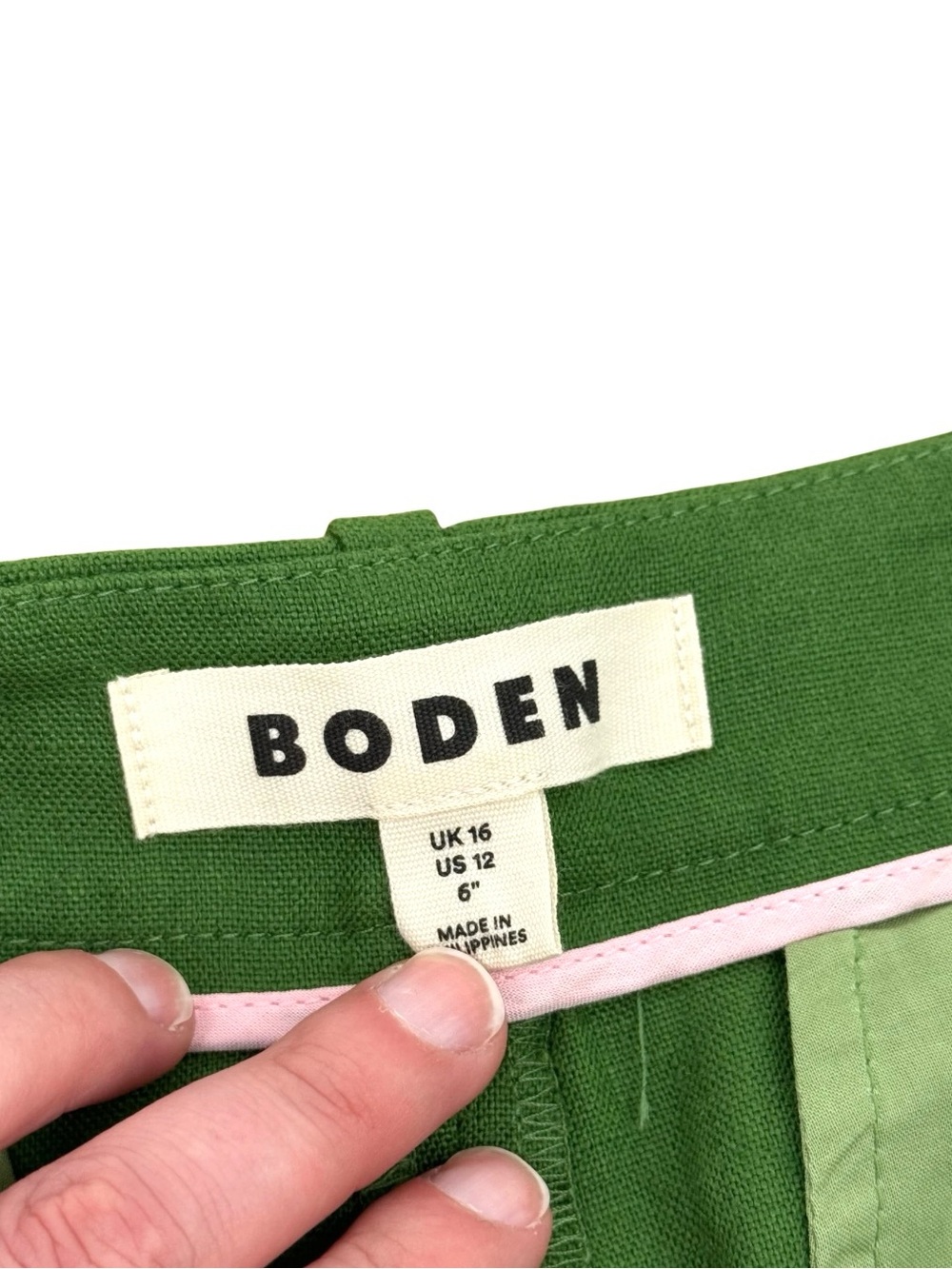 Boden Belgravia Linen Shorts Promenade Green 6" Inseam 12 Summer Preppy Tailored - Picture 6 of 9
